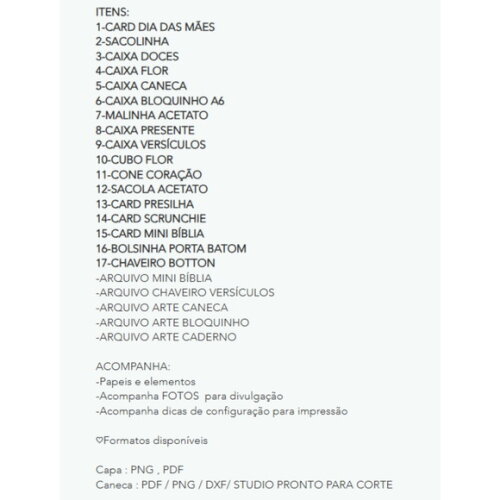 Arquivo de Corte Mimos Dia das Mães 2026 Png pdf Dxf Studio