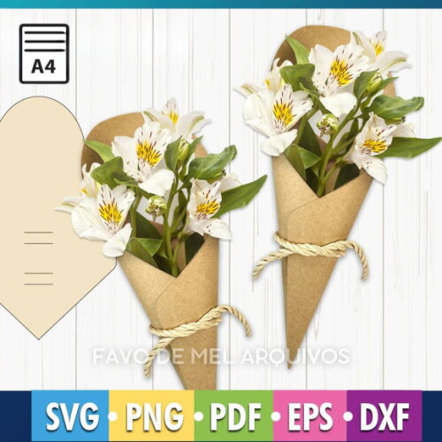 Arquivo de Corte Molde Buquê em Cone pdf Svg Png Eps Dxf
