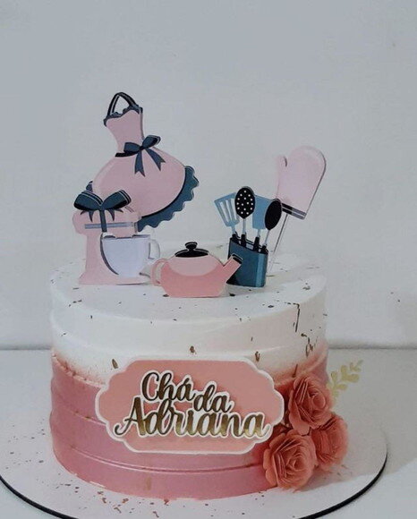 Arquivo de Corte Topo de Bolo - Chá de Cozinha com Flores