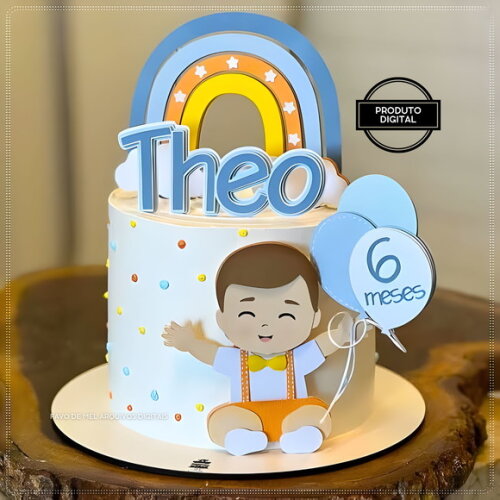 Arquivo de Corte Topo de Bolo Bebê Menino Arco-iris Studio