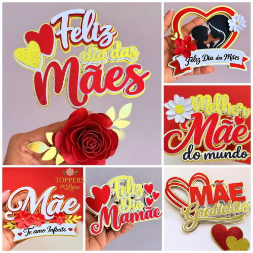 Arquivo de Corte Topo de Bolo Dia das Mães - Pacote 7 Topos