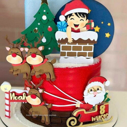 Arquivo de Corte Topo de Bolo Natal - Menino Chaminé Studio