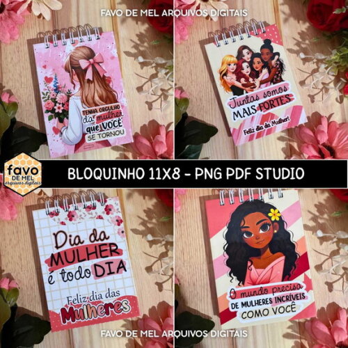 Arquivo Digital Bloquinho A7 Dia da Mulher pdf Studio Png