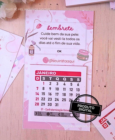 Arquivo Digital Calendário de Geladeira Esteticista Png pdf