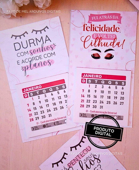 Arquivo Digital Calendário Geladeira Designer Cílios Lash