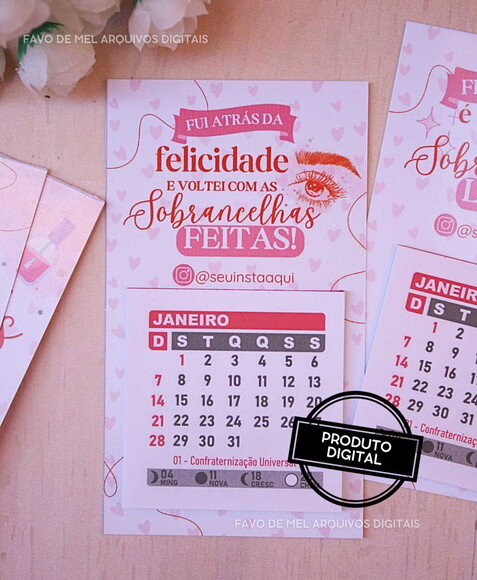 Arquivo Digital Calendário Geladeira Designer de Sobrancelha