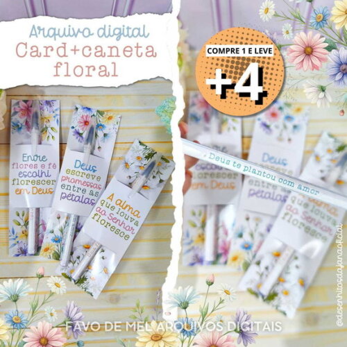Arquivo Digital Card Caneta Floral Cristã Png Lembrancinha