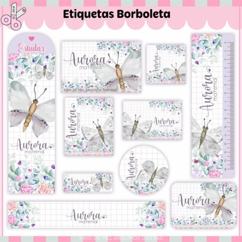Arquivo Digital Etiqueta Escolar Borboleta