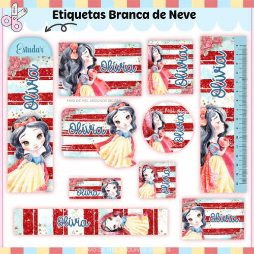 Arquivo Digital Etiqueta Escolar Branca de Neve