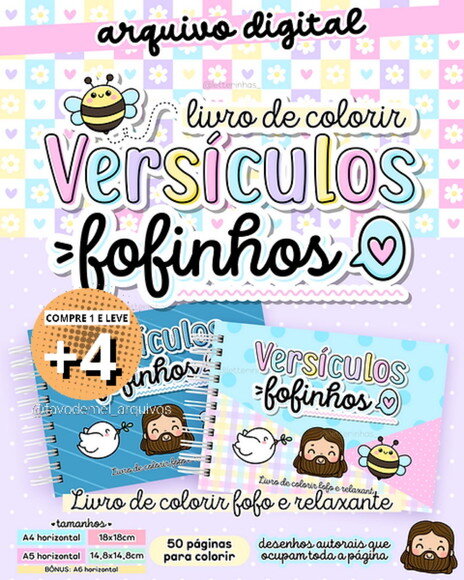 Arquivo Digital pdf Png Livro de Colorir Versículos Fofinhos