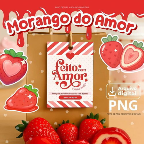 Arquivo Digital Png Morango do Amor para Embalagens