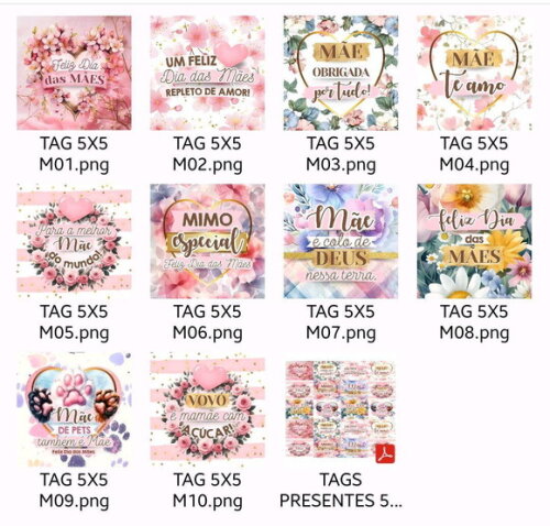 Arquivo Digital Tag Dia das Mães 5x5cm Png pdf