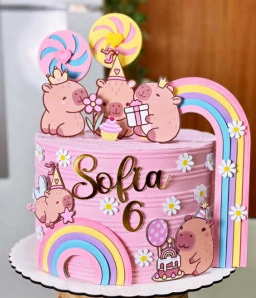 Arquivo Digital Topo de Bolo Capivara Arco-íris Doces Studio