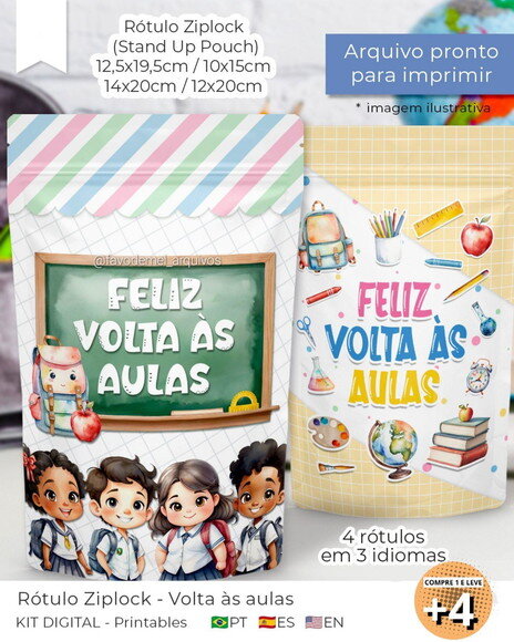Arquivo Digital Volta às Aulas Rótulo Saquinho Zip Lock