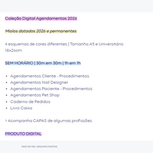 Coleção Digital Agendamentos 2026 (pague 1 Leve +4)