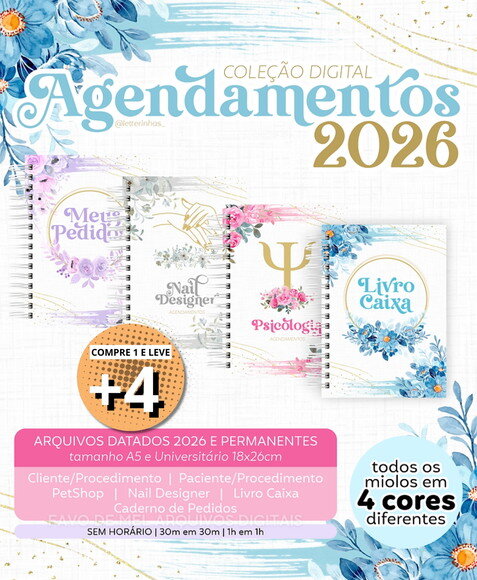 Coleção Digital Agendamentos 2026 (pague 1 Leve +4)