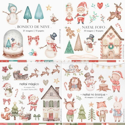 Combo 08 Kits Natal Aquarela #01