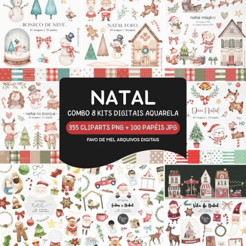 Combo 08 Kits Natal Aquarela #01