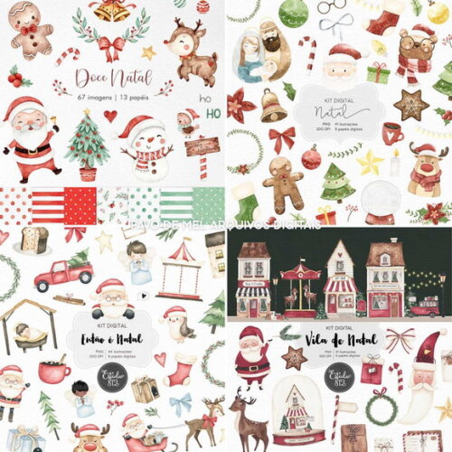 Combo 08 Kits Natal Aquarela #01