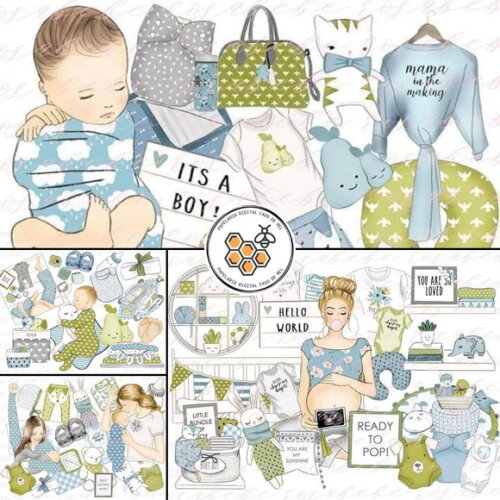 Combo Digital Baby Boy Bebê Menino - 8 Kits Digitais