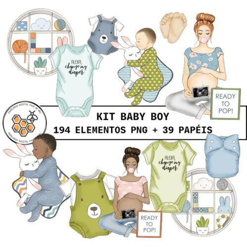 Combo Digital Baby Boy Bebê Menino - 8 Kits Digitais