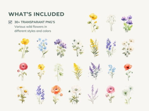 Combo Digital Floral Aquarela - 4 Kits