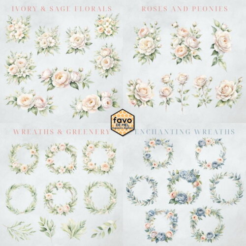 Combo Digital Floral Casamento Aquarela - 3 Kits (msp)