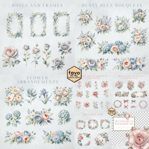 Combo Digital Floral Casamento Aquarela - 3 Kits (msp)