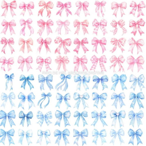 Combo Digital Ilustrações Laços Aquarela - 04 Kits Png