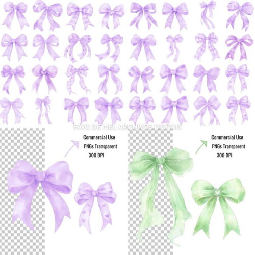 Combo Digital Ilustrações Laços Aquarela #02 - 04 Kits Png