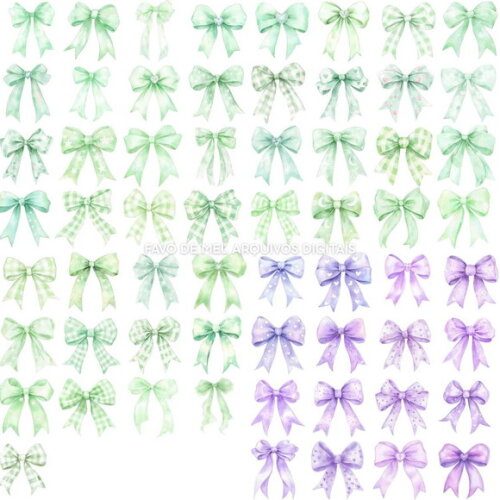 Combo Digital Ilustrações Laços Aquarela #02 - 04 Kits Png