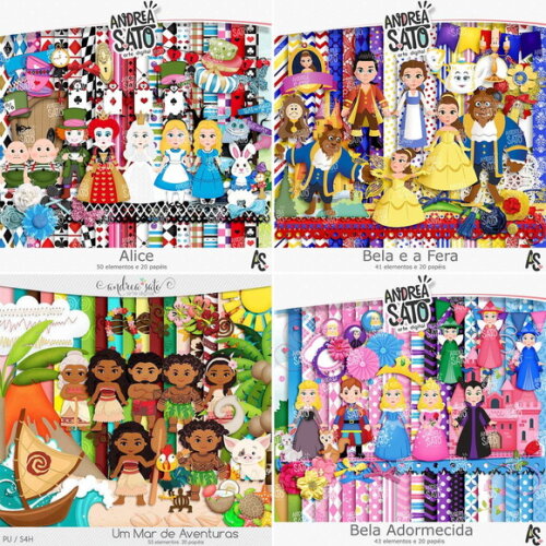 Combo Digital Princesas Scrapbook - 08 Kits Digitais Png Jpg