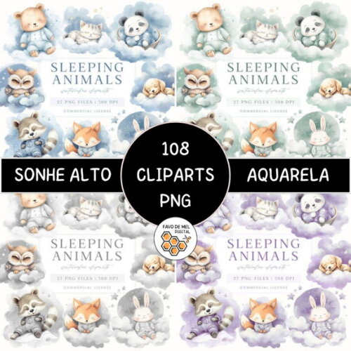 Combo Digital Sonhe Alto Aquarela - Sleeping Animals