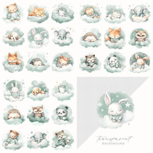 Combo Digital Sonhe Alto Aquarela - Sleeping Animals