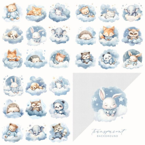 Combo Digital Sonhe Alto Aquarela - Sleeping Animals