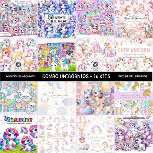 Combo Digital Unicórnios - Pack 16 Kits Digitais