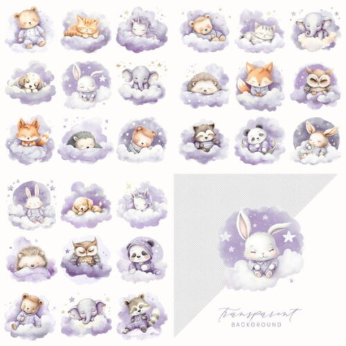 Combo Digital Sonhe Alto Aquarela - Sleeping Animals