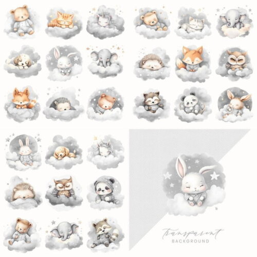 Combo Digital Sonhe Alto Aquarela - Sleeping Animals