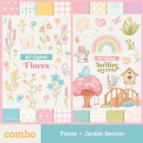 Combo Kit Digital Flores + Jardim Secreto Aquarela Png Jpg