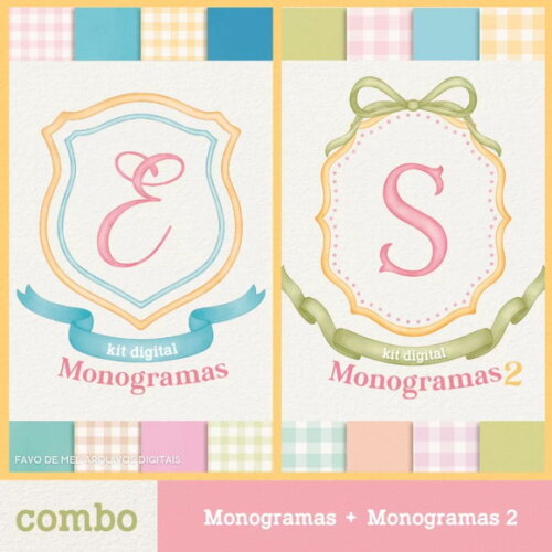 Combo Kit Digital Monogramas Aquarela 1 e 2 Png Jpg