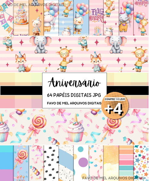 Combo Papéis Digitais Aniversário Rá-tim Bum (pague 1 Leve 5