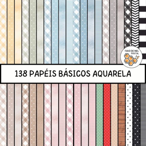 Combo Papéis Digitais Básicos Aquarela - 138 Papéis/11 Kits
