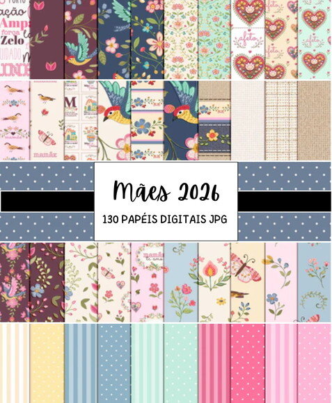Combo Papéis Digitais Floral Bordado - Dia das Mães
