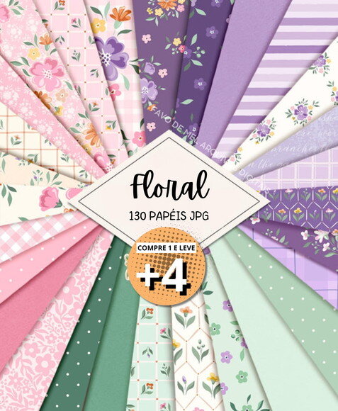 Combo Papéis Digitais Floral Dia da Mulher - Flor de Maria