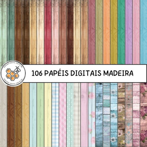 Combo Papéis Digitais Madeira - 9 Kits de Papel Digital