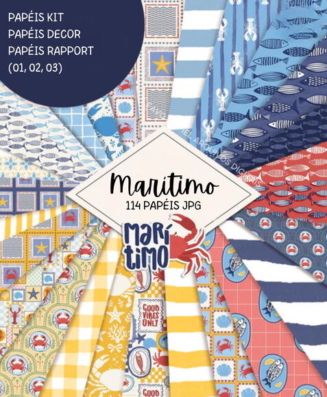 Combo Papéis Digitais Marítimo - 114 Papéis Marinha Sardines