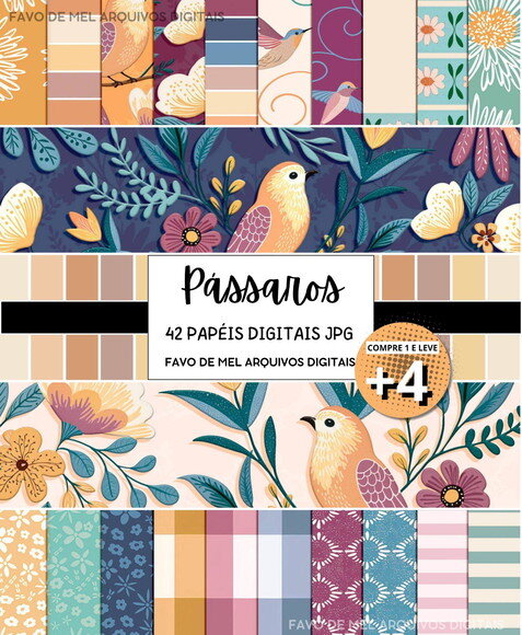 Combo Papéis Digitais Pássaros Jpg (pague 1 Leve +4)