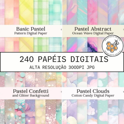 Combo Papéis Digitais Tons Pastéis - 240 Papéis Digitais