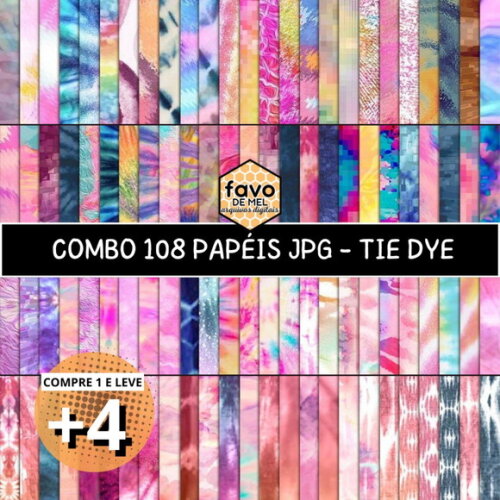 Combo Papéis Digitais Tie Dye - Hippie Friends Forever