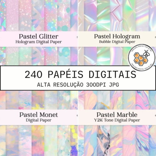 Combo Papéis Digitais Tons Pastéis - 240 Papéis Digitais